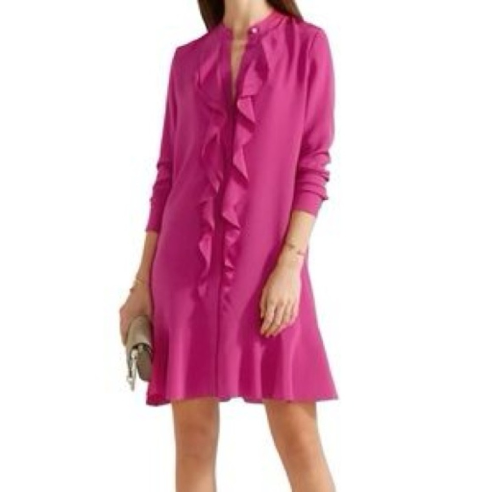 Tory Burch Fuchsia Ruffle Long Sleeve Dress